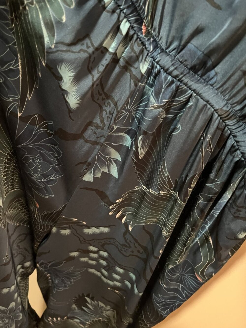 NWOT 2PC Set Lounge Jumpsuit plus Nightie la Vie en Rose Asian cranes teals Sz M - Picture 8 of 12